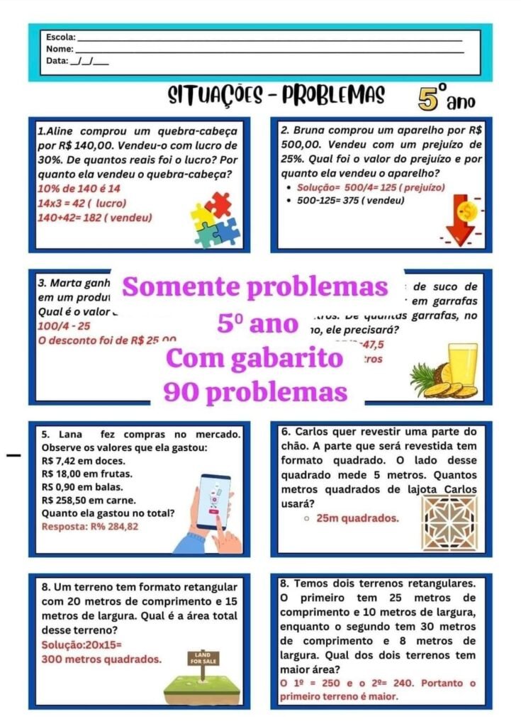 PROBLEMAS 5º ANO - Atividades Danusa