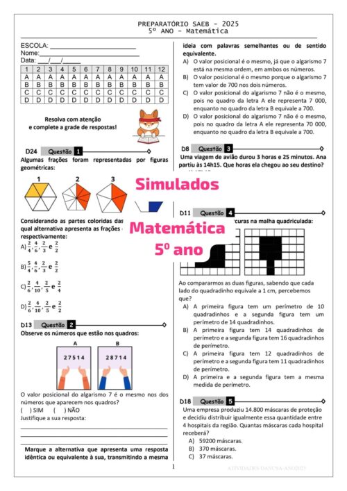 SIMULADOS PREPARATÓRIO SAEB VOL.2 MATEMÁTICA 5º ANO - Imagem 3