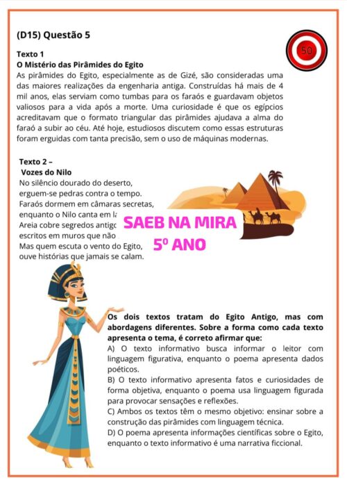 SAEB NA MIRA LÍNGUA PORTUGUESA 5⁰ ANO - Imagem 2