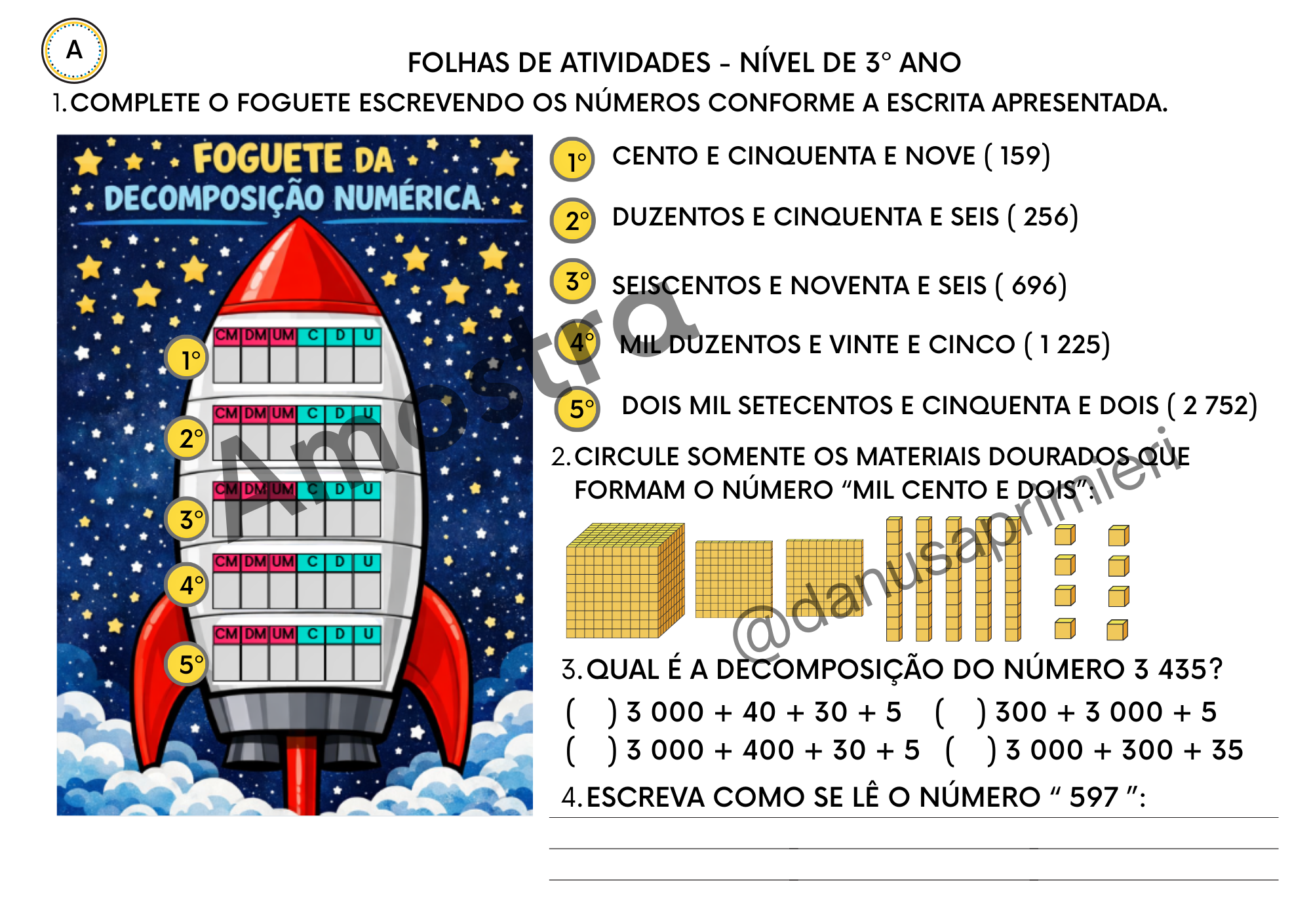 Foguete da Decomposição e Cidade dos Números 3º ano - Kit de sistema de numeração Decimal - Imagem 2