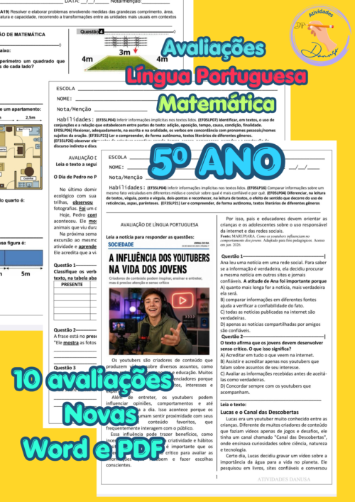 AVALIAÇÕES DE 5º ANO - LÍNGUA PORTUGUESA E MATEMÁTICA